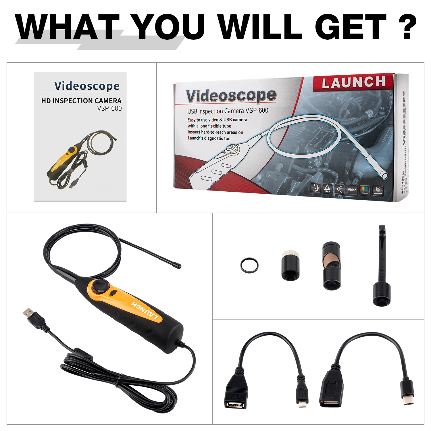 Launch X431 VSP600 Video Scope Add-On for Launch X431 Scanners and Any Android devices