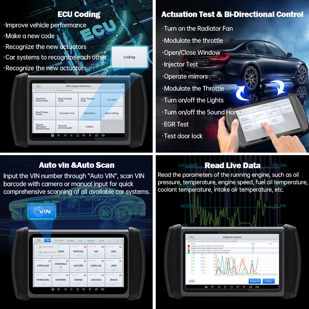XTOOL IP819 Automotive Diagnostic Scan Tools ECU Coding 30+ Services Bi-Directional Controls Full Diagnostics