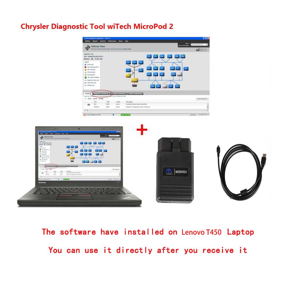 Chrysler WiTech MicroPod 2 V17.04.27 Diagnostic Tool Plus Lenovo T420 / T450 Laptop Ready To Use Update Online