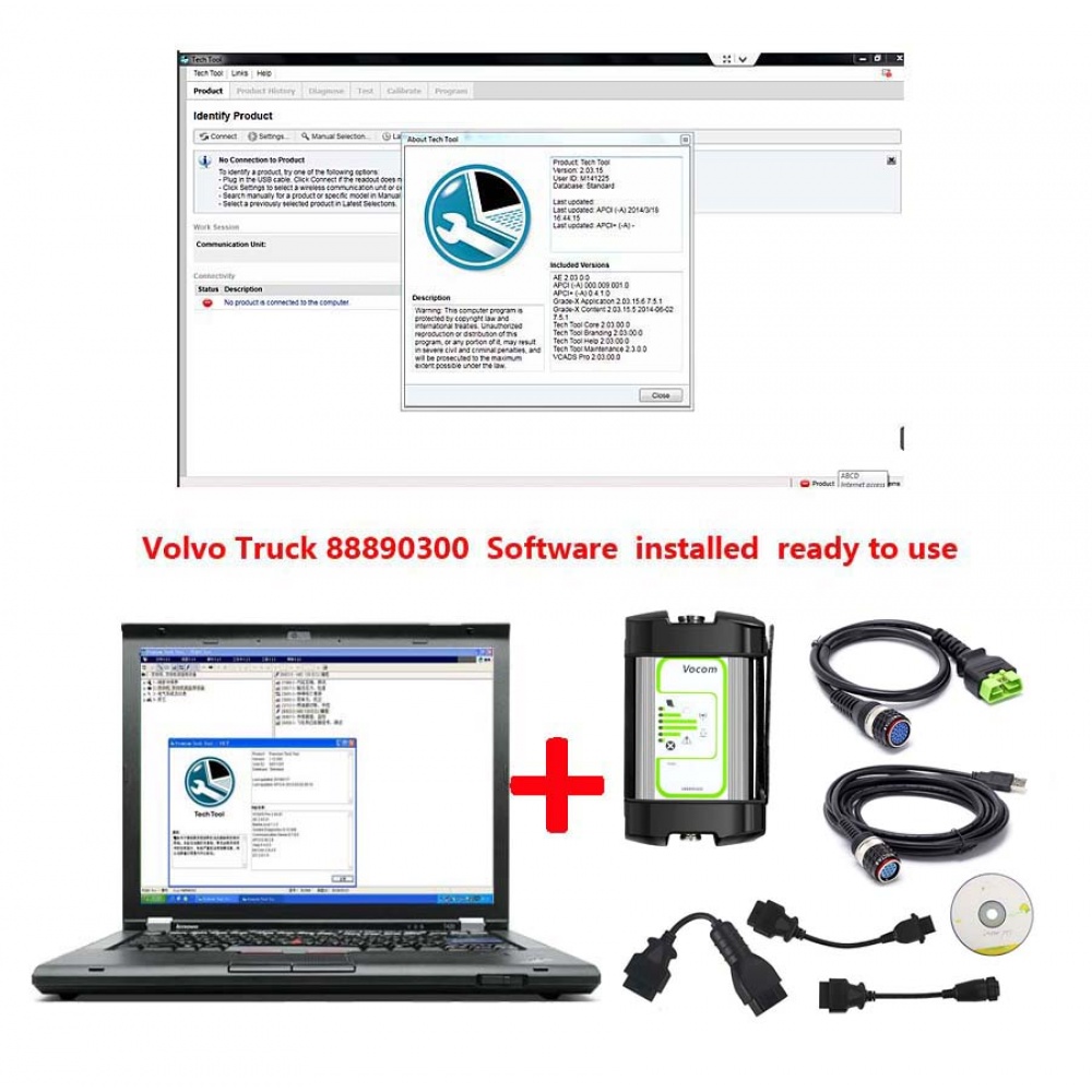 Volvo Vocom 88890300 Interface (Real Volvo Vocom) with Newest software PTT2.8.150 Plus Lenovo T420 laptop