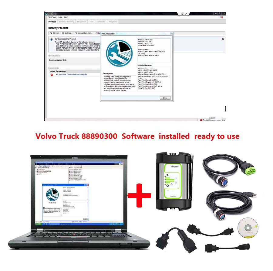 Volvo Vocom 88890300 Interface with Newest Software (Real Volvo Vocom) PTT2.8.230 Plus Lenovo T420 Laptop