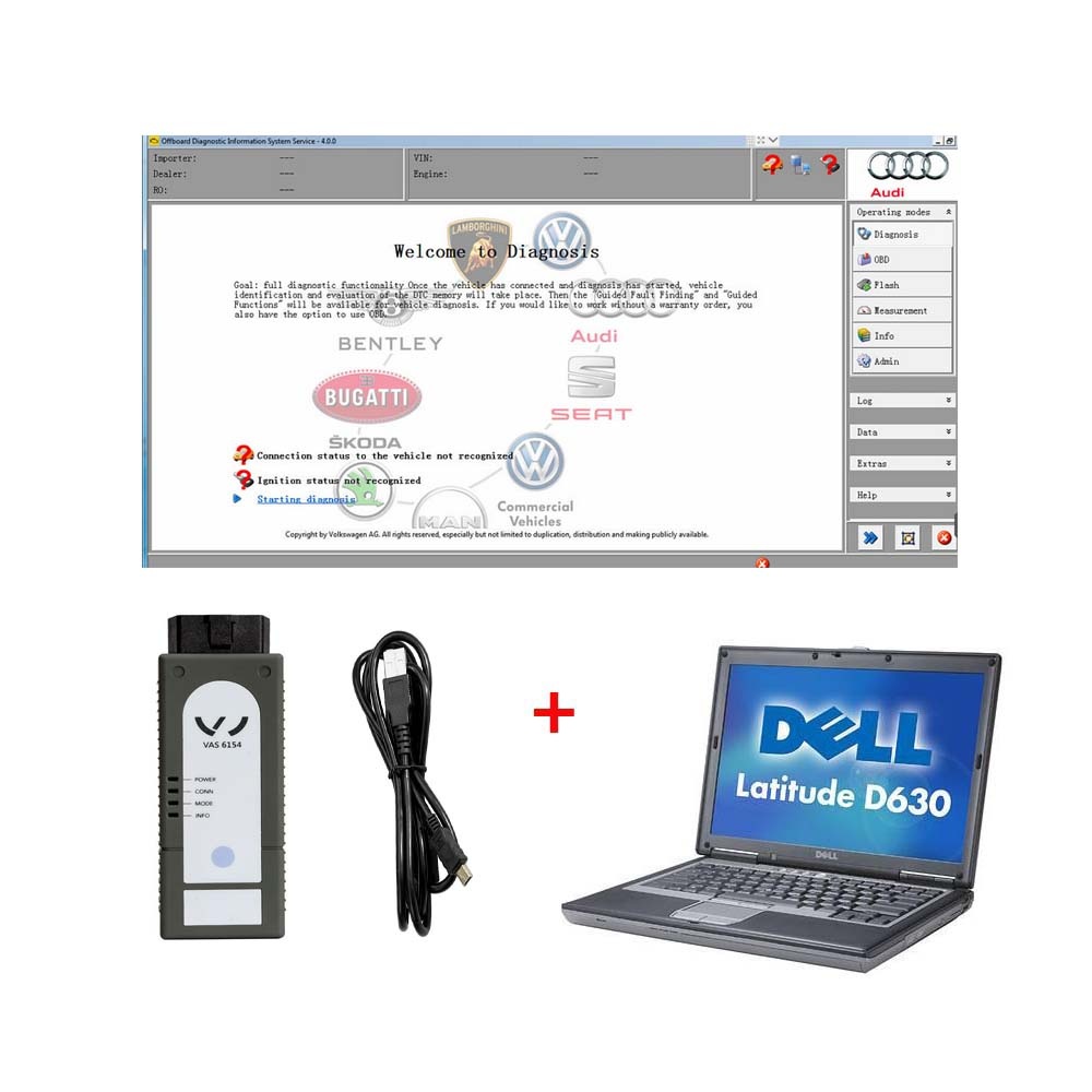 VAS 6154 VAG Diagnostic Tool ODIS V23.01 Latest Version Replace VAS 5054 with Dell D630 Laptop 512G SSD Ready to Use